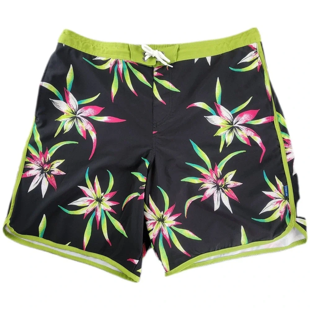 Hot Coals Mens XL Black Floral Board Shorts Swim Trunks Tropical